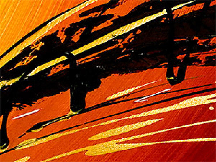 Canvas Dragonfly (3-piece) - Black abstraction on an orange background 47816 additionalImage 3