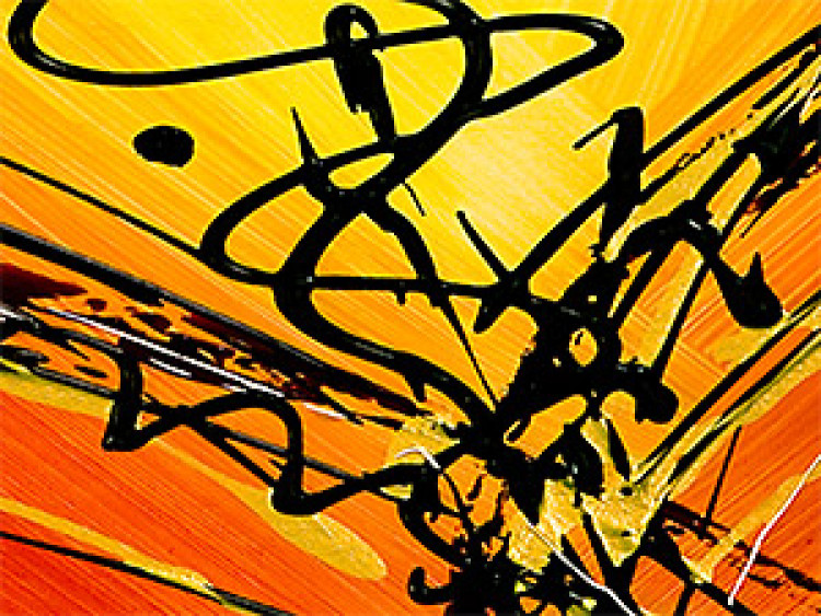 Canvas Dragonfly (3-piece) - Black abstraction on an orange background 47816 additionalImage 2