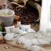 Wall Mural Morning - Cup of Hot Coffee on a Brown Background with Spices 59816 additionalThumb 2