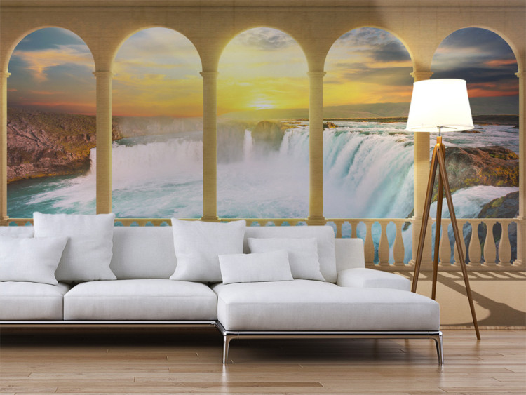 Photo Wallpaper Dream of Niagara Falls - River Landscape with Waterfall behind Columns 60016