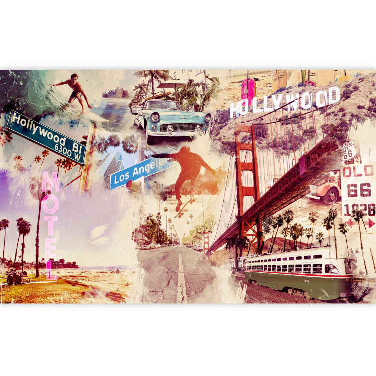 Photo Wallpaper Hollywood Miami Los Angeles... - Artistic Retro-Style Mural of the USA 60616 additionalImage 3