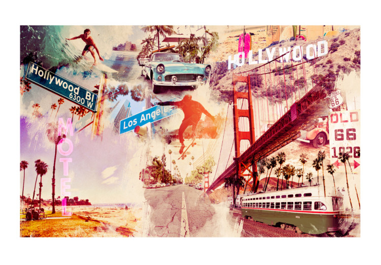 Photo Wallpaper Hollywood Miami Los Angeles... - Artistic Retro-Style Mural of the USA 60616 additionalImage 1