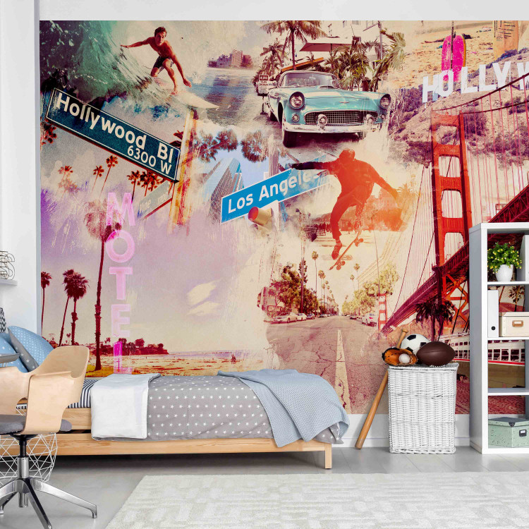 Photo Wallpaper Hollywood Miami Los Angeles... - Artistic Retro-Style Mural of the USA 60616 additionalImage 4