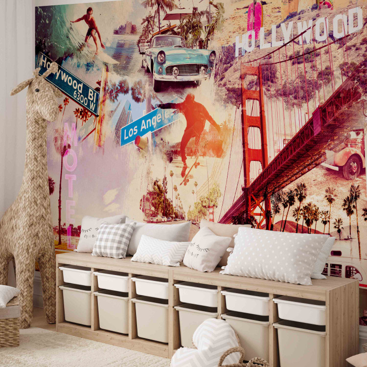Photo Wallpaper Hollywood Miami Los Angeles... - Artistic Retro-Style Mural of the USA 60616 additionalImage 5