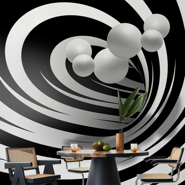 Wall Mural Modern Abstraction - black and white tunnel with 3D depth illusion and balls 62016 additionalImage 6