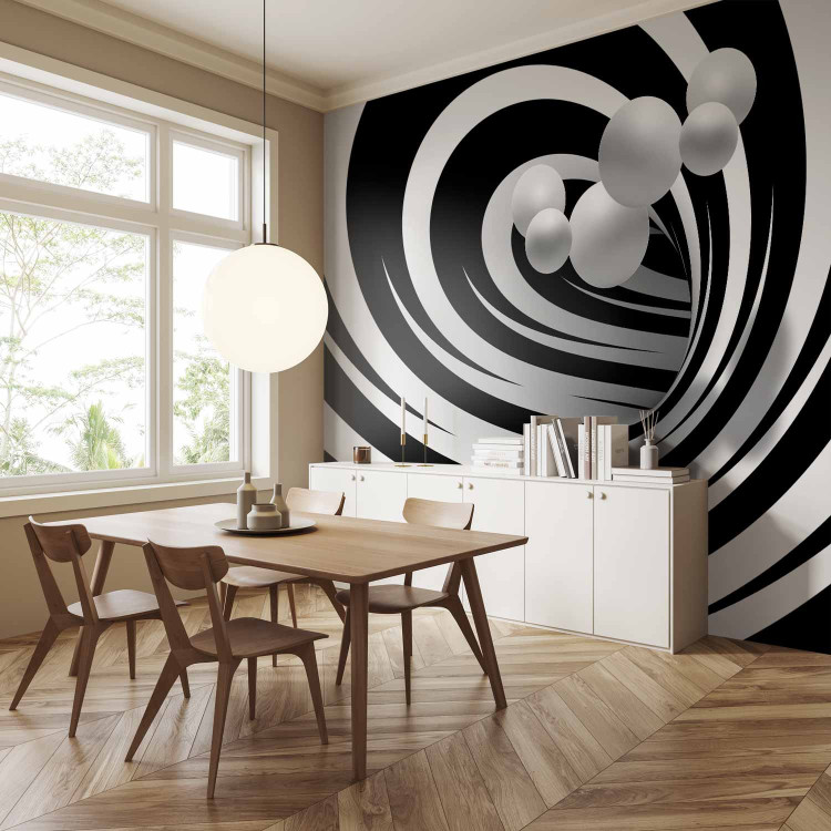 Wall Mural Modern Abstraction - black and white tunnel with 3D depth illusion and balls 62016 additionalImage 7