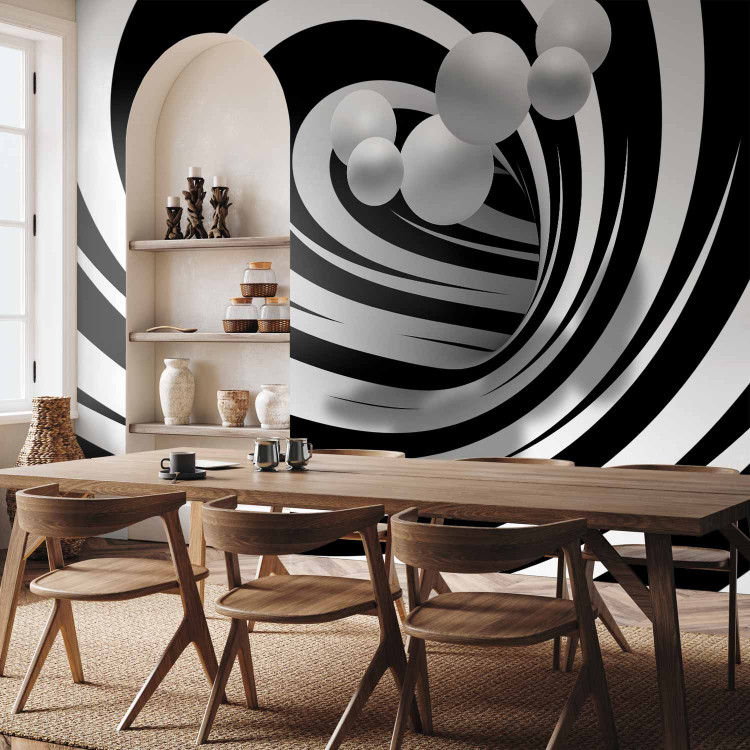Wall Mural Modern Abstraction - black and white tunnel with 3D depth illusion and balls 62016 additionalImage 4