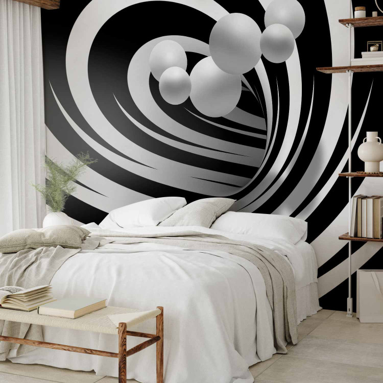 Wall Mural Modern Abstraction - black and white tunnel with 3D depth illusion and balls 62016 additionalImage 2