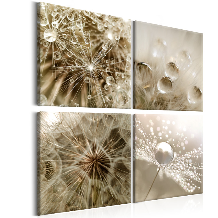 Canvas Art Print Beige Summer - Minimal Water Droplets in the Form of Abstract Flowers 98116 additionalImage 2