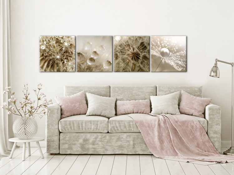 Canvas Art Print Beige Summer - Minimal Water Droplets in the Form of Abstract Flowers 98116 additionalImage 3