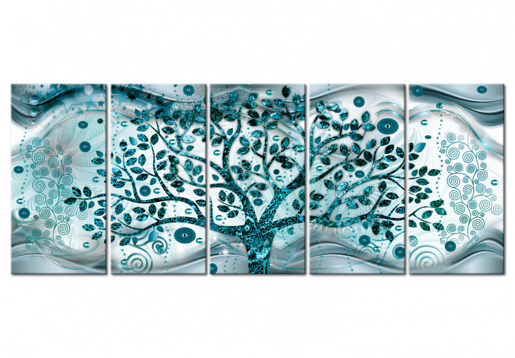 Canvas Art Print Tree and Waves (5 Parts) Blue 106926