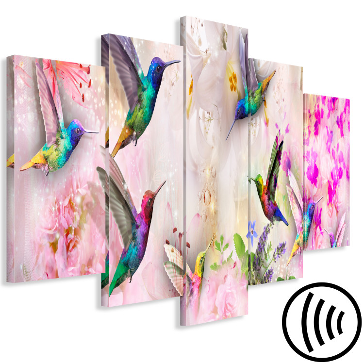 Canvas Colourful Hummingbirds (5 Parts) Wide Pink 108026 additionalImage 6