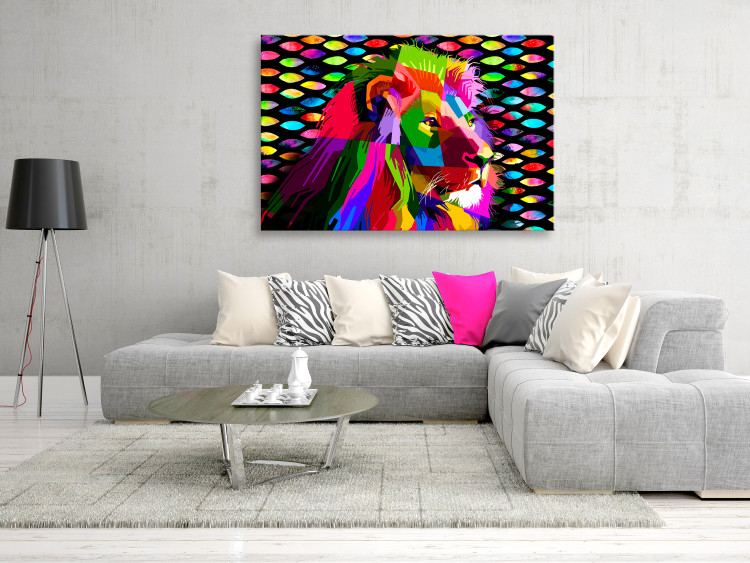 Canvas Print Rainbow Lion (1-part) Wide - Colorful Animal in Pop Art Style 108226 additionalImage 3