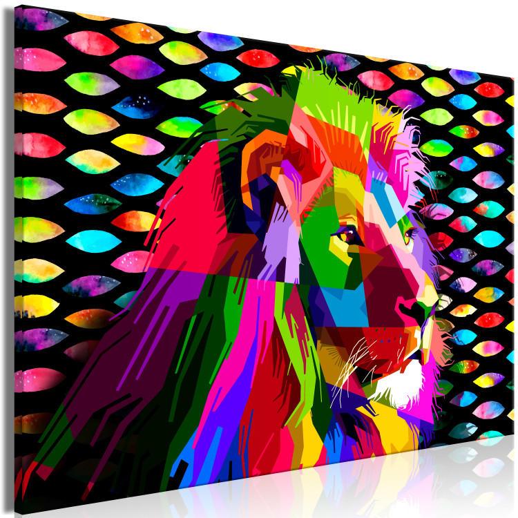 Canvas Print Rainbow Lion (1-part) Wide - Colorful Animal in Pop Art Style 108226 additionalImage 2