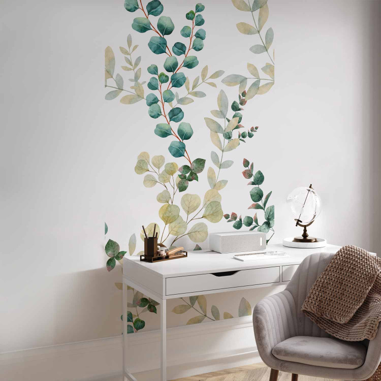 Wall Mural Twigs - delicate leaves with watercolour painting effect on a white background 113826 additionalImage 4