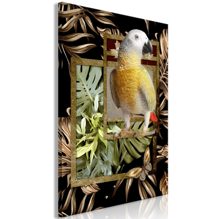 Canvas Print Bird of Jungle Paradise (1-part) - Parrot Against Leaves and Butterfly 116426 additionalImage 2