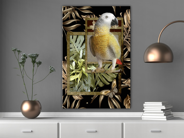 Canvas Print Bird of Jungle Paradise (1-part) - Parrot Against Leaves and Butterfly 116426 additionalImage 3