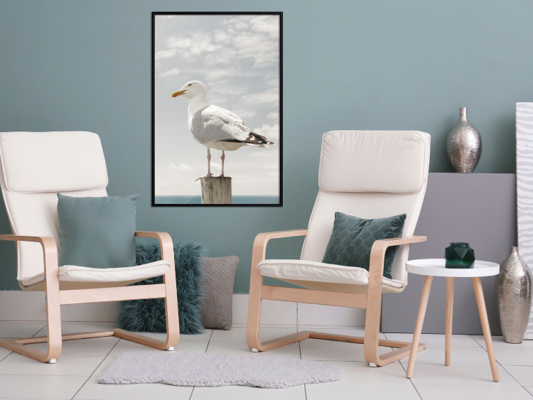Wall Poster Seagull - water bird sitting on a pier with sea and cloudy sky in the background 117026 additionalImage 5