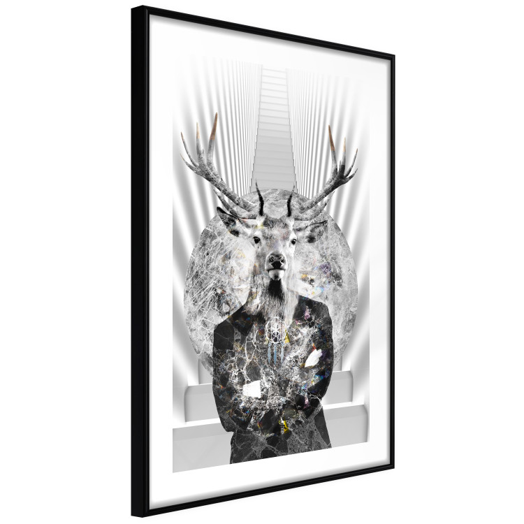 Wall Poster Hern - black and white abstraction with deer figure and stairs in the background 117226 additionalImage 12