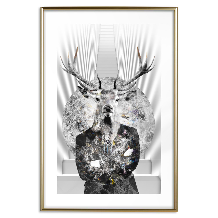 Wall Poster Hern - black and white abstraction with deer figure and stairs in the background 117226 additionalImage 14