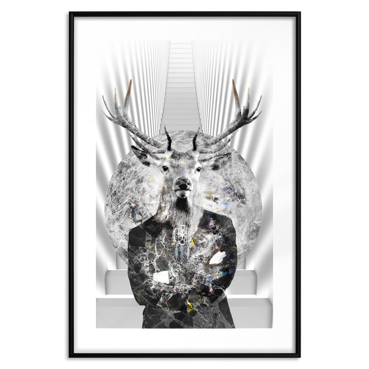 Wall Poster Hern - black and white abstraction with deer figure and stairs in the background 117226 additionalImage 15