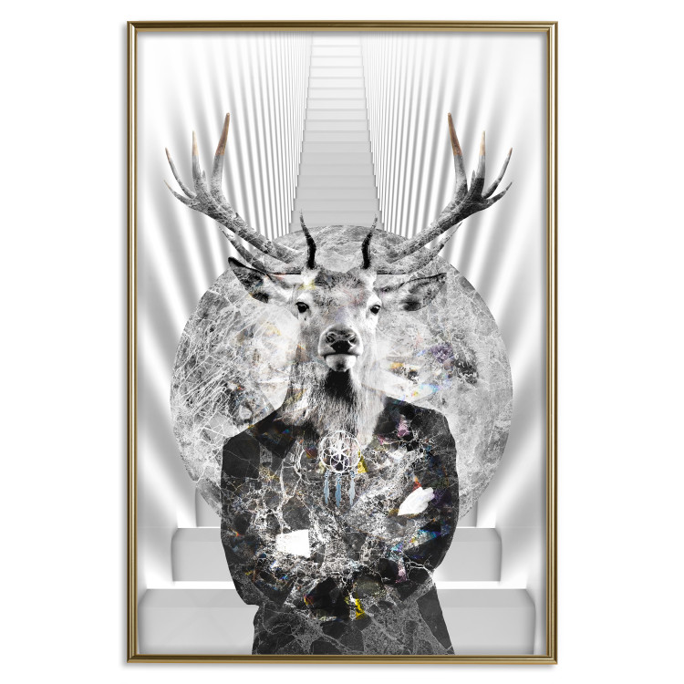 Wall Poster Hern - black and white abstraction with deer figure and stairs in the background 117226 additionalImage 16