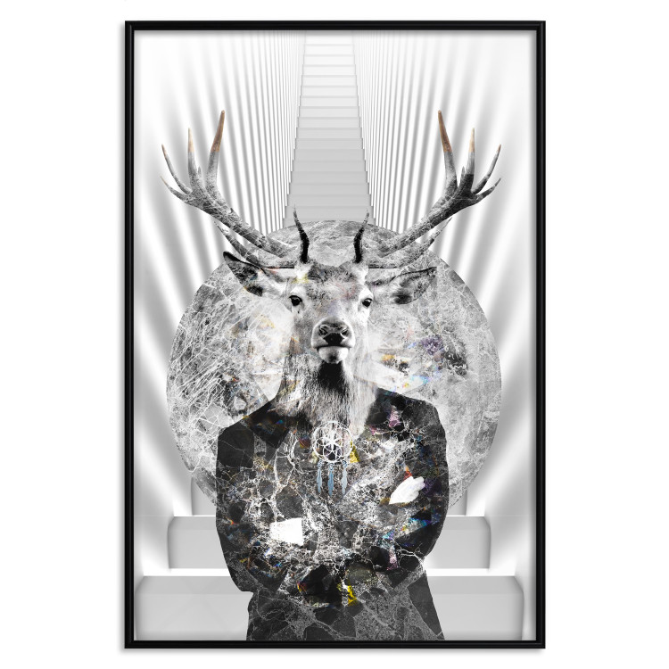 Wall Poster Hern - black and white abstraction with deer figure and stairs in the background 117226 additionalImage 18