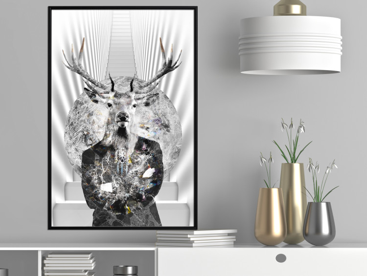 Wall Poster Hern - black and white abstraction with deer figure and stairs in the background 117226 additionalImage 7