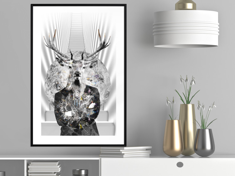 Wall Poster Hern - black and white abstraction with deer figure and stairs in the background 117226 additionalImage 5
