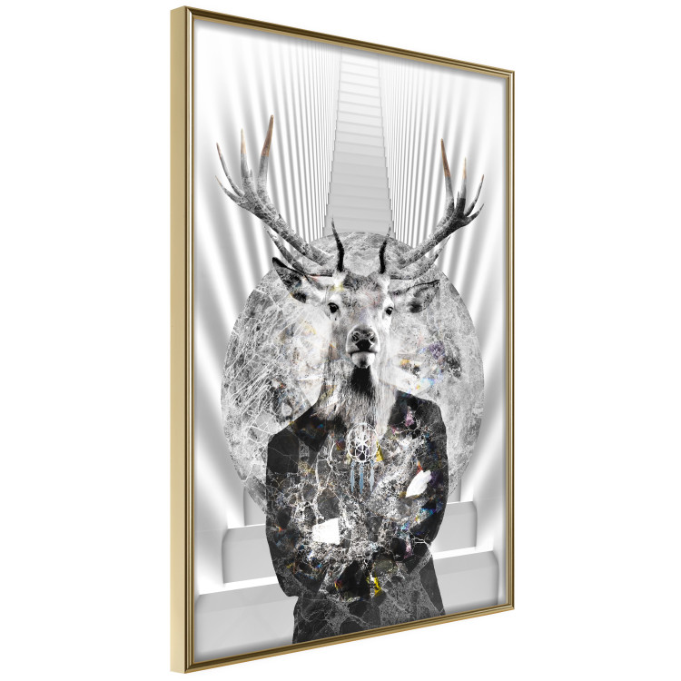 Wall Poster Hern - black and white abstraction with deer figure and stairs in the background 117226 additionalImage 11