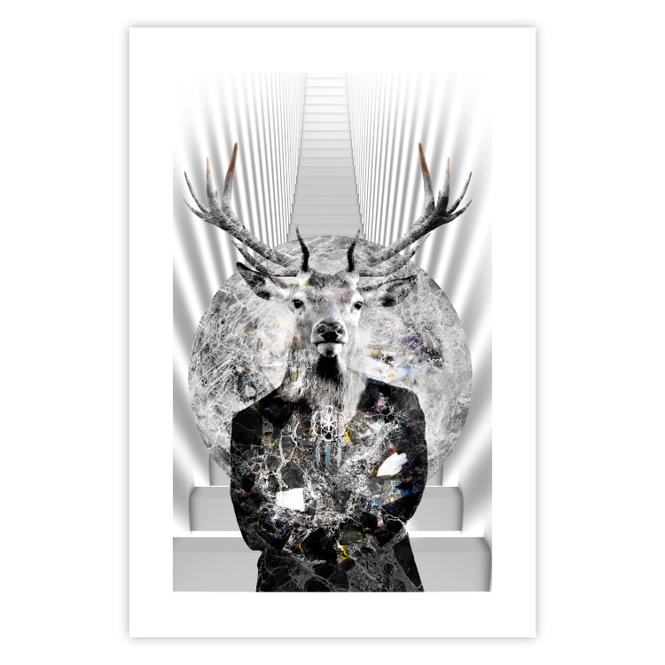 Wall Poster Hern - black and white abstraction with deer figure and stairs in the background 117226 additionalImage 19