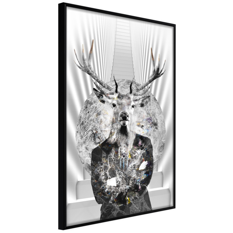 Wall Poster Hern - black and white abstraction with deer figure and stairs in the background 117226 additionalImage 9