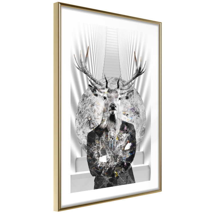 Wall Poster Hern - black and white abstraction with deer figure and stairs in the background 117226 additionalImage 8