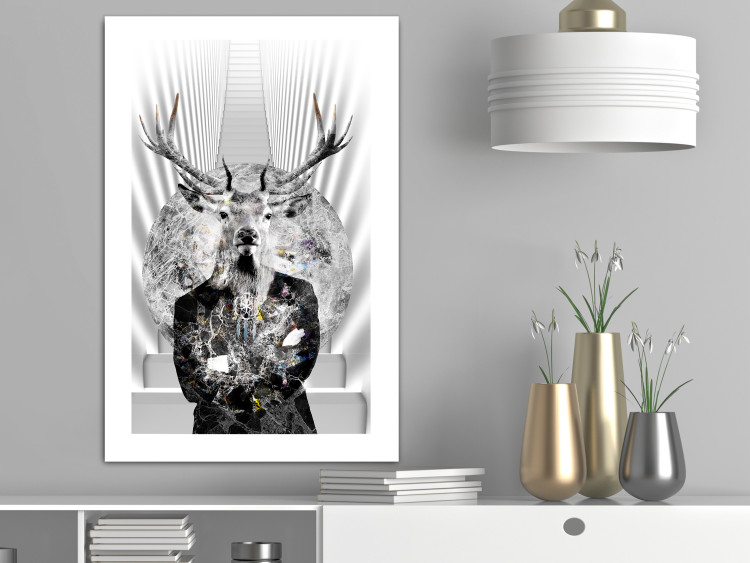Wall Poster Hern - black and white abstraction with deer figure and stairs in the background 117226 additionalImage 4