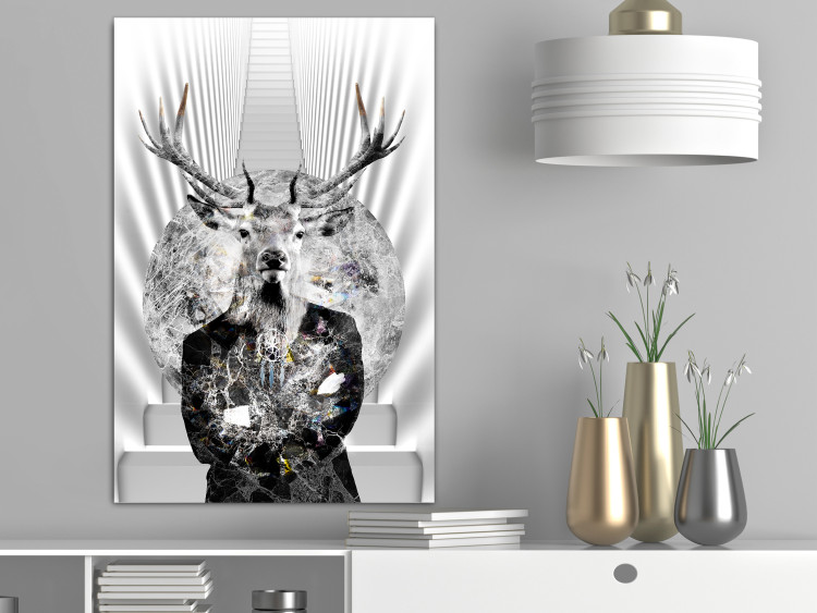 Wall Poster Hern - black and white abstraction with deer figure and stairs in the background 117226 additionalImage 17