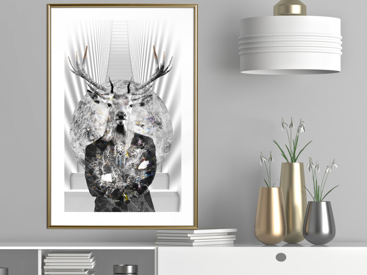 Wall Poster Hern - black and white abstraction with deer figure and stairs in the background 117226 additionalImage 13