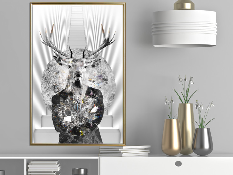 Wall Poster Hern - black and white abstraction with deer figure and stairs in the background 117226 additionalImage 6