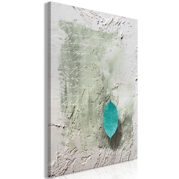 Canvas Art Print Aquamarine secrets - turquoise leaf on the background with the effect of an invoice of aged paper and vintage subtitles 118226 additionalImage 2