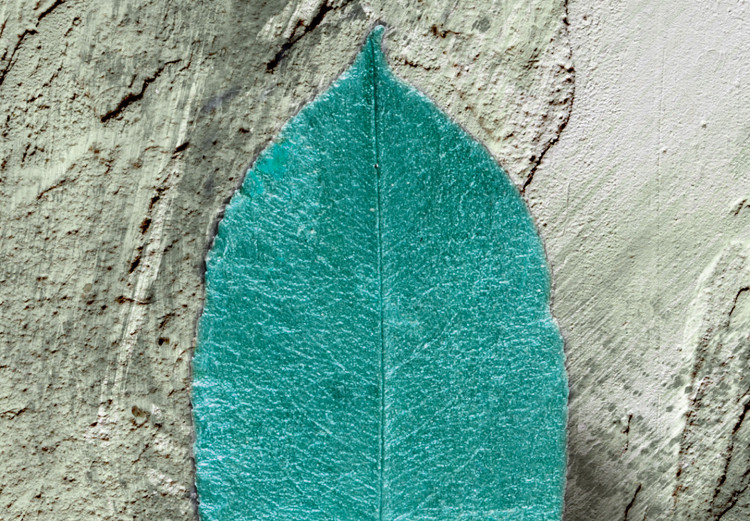 Canvas Art Print Aquamarine secrets - turquoise leaf on the background with the effect of an invoice of aged paper and vintage subtitles 118226 additionalImage 4
