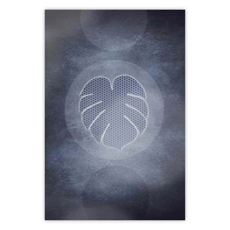 Poster Extraordinary Monstera - monstera leaf in a circle on a blue texture 122626