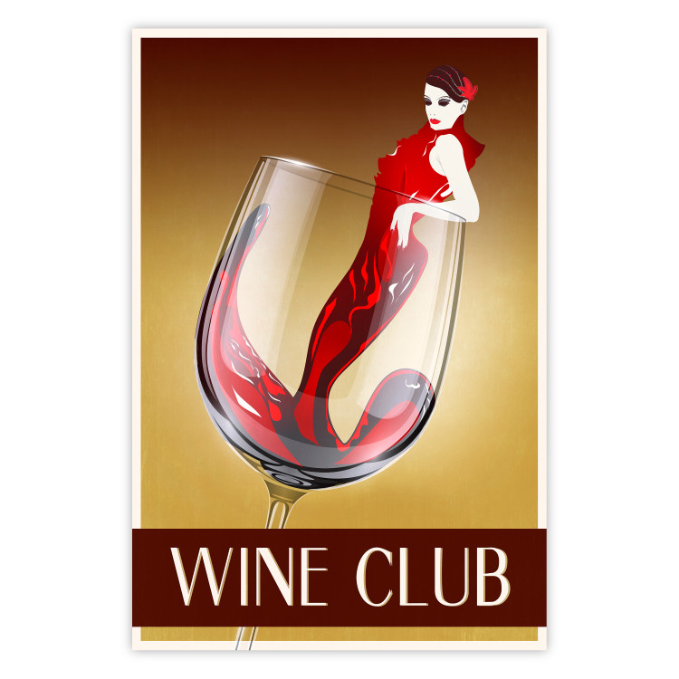 Wall Poster Wine Club - English captions and woman resembling red wine 123626