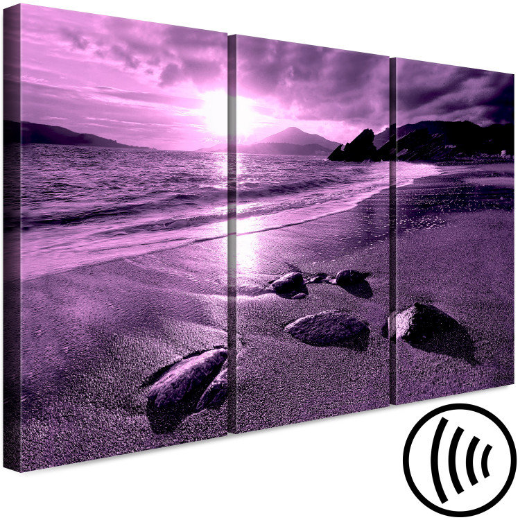 Canvas Art Print Purple sunset - triptych with beach, sea and mountains in background 125026 additionalImage 6
