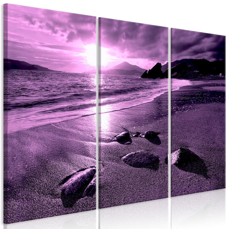 Canvas Art Print Purple sunset - triptych with beach, sea and mountains in background 125026 additionalImage 2