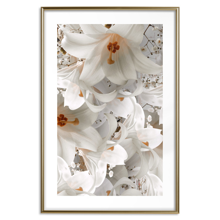 Poster White Gust - landscape of white lily flowers against a backdrop of a plant-filled meadow 125226 additionalImage 14
