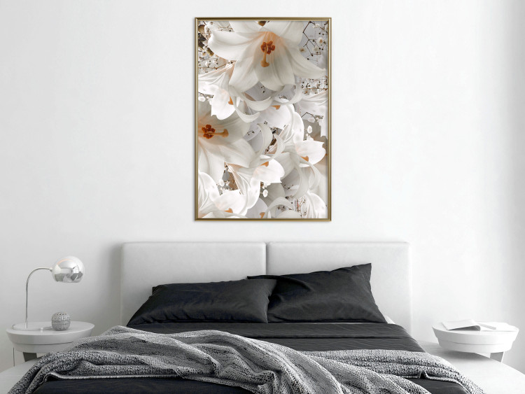 Poster White Gust - landscape of white lily flowers against a backdrop of a plant-filled meadow 125226 additionalImage 5