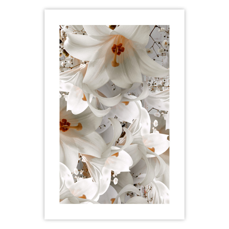 Poster White Gust - landscape of white lily flowers against a backdrop of a plant-filled meadow 125226 additionalImage 19