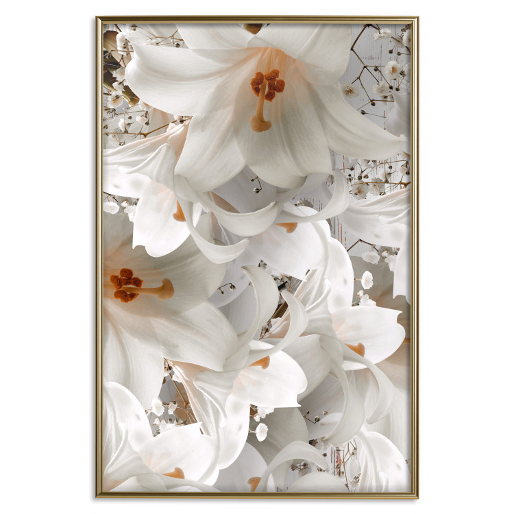 Poster White Gust - landscape of white lily flowers against a backdrop of a plant-filled meadow 125226 additionalImage 16