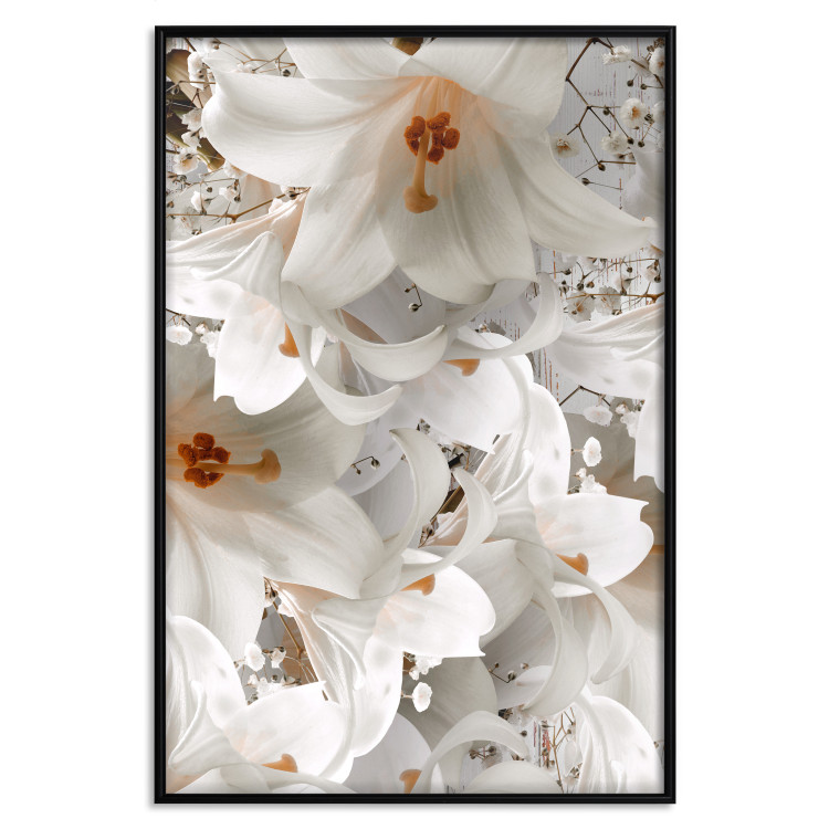 Poster White Gust - landscape of white lily flowers against a backdrop of a plant-filled meadow 125226 additionalImage 18