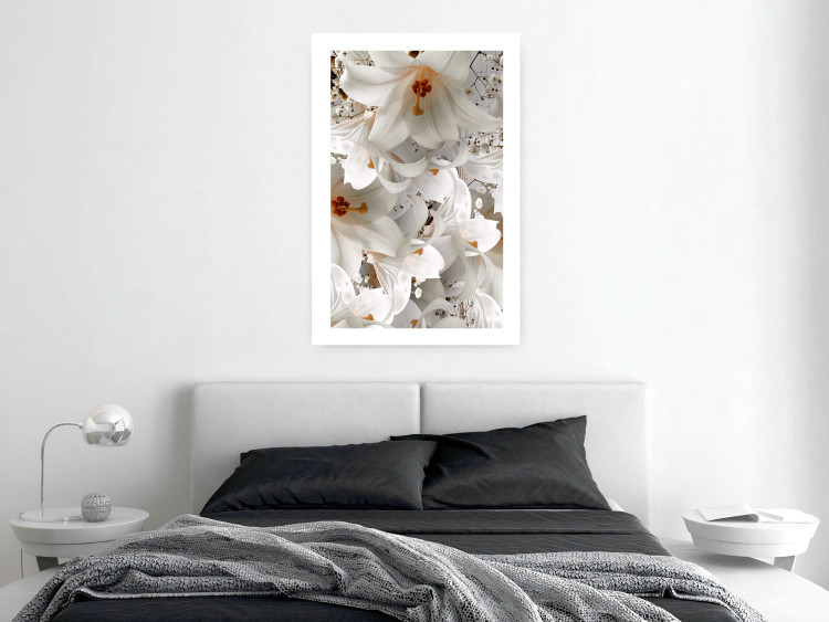 Poster White Gust - landscape of white lily flowers against a backdrop of a plant-filled meadow 125226 additionalImage 2