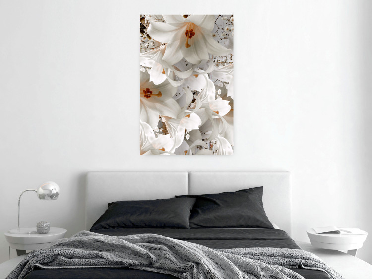 Poster White Gust - landscape of white lily flowers against a backdrop of a plant-filled meadow 125226 additionalImage 17